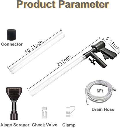 Carefree Fish Aquarium Gravel Cleaner 15~30In with 6Ft Water Hose Fish Tank Water Changer Sand Vacuum with Skimmer Net and Long Handle Sponge Brush Algae Scraper