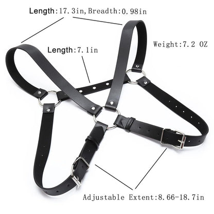 EeAmzQc Men's Black Punk Leather Body Chain Chest Harness Shoulder Straps Adjustable Medieval Guards for Knight Shrug Belt Costume Outfit