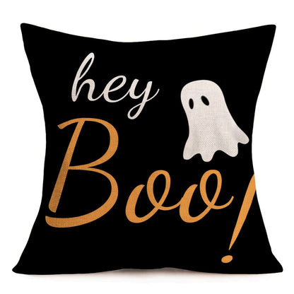 Easternproject Boo Halloween Decorative Pillow Covers Orange Black White Spooky Ghost with Hey Boo Throw Pillow Cases Square 22x22 Inch Cotton Linen Scary House Decor Cushion Cover