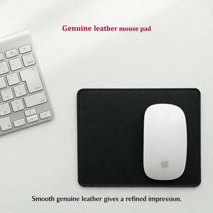 MCP050 Genuine Leather Mouse Pad – Black Cowhide, Simple Design with Non‑Slip Backing for Office & Homer (Black)