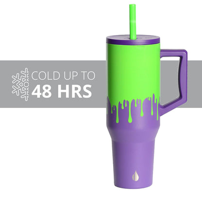 Elemental 40 oz Tumbler with Handle and Straw - Spill Proof Insulated Stainless Steel Commuter for Cold Beverages - Travel Coffee Mug with 2 Straws & Spill Proof Lid - 40oz - Poison Drip