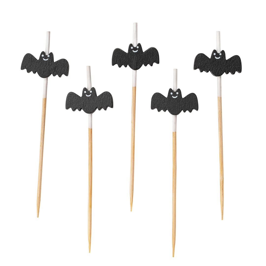 Restaurantware 3.5 Inch Halloween Skewers 1000 Pointed Bat Cupcake Toppers - Sturdy Disposable Black Bamboo Fall Food Picks For Birthday Or Themed Party