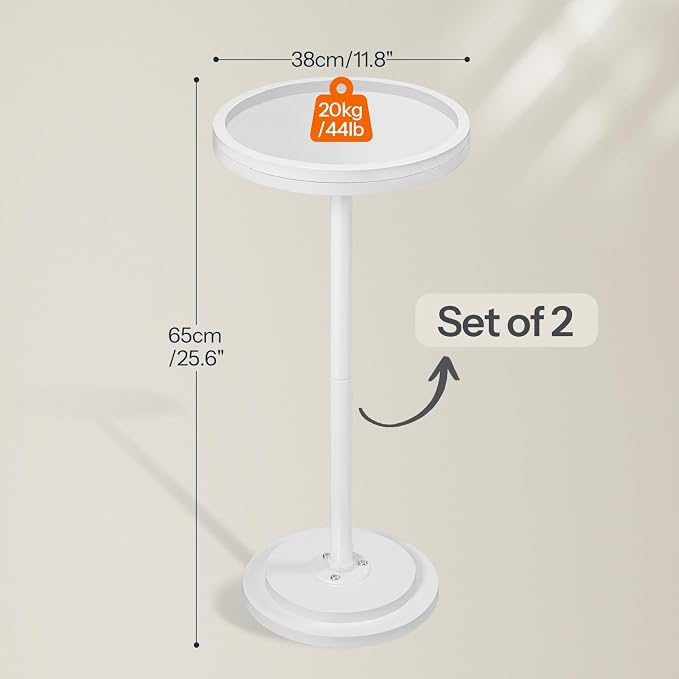 HOOBRO Small Round Side Tables, Set of 2, Drink Tables, Coffee Martini Tables with Pedestal Accent for Small Spaces in Living Room, Bedroom, Sofa Couch, White WW168BZP201