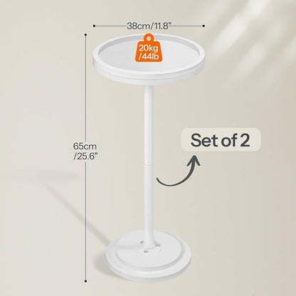 HOOBRO Small Round Side Tables, Set of 2, Drink Tables, Coffee Martini Tables with Pedestal Accent for Small Spaces in Living Room, Bedroom, Sofa Couch, White WW168BZP201