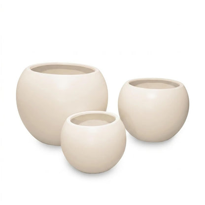 DEPLA LANE Marlo Fiberstone Round Planter (8.5" Pot Opening x 12.6" D x 9.8" H) Smooth Finishes, Lightweight, Durable, UV Resistant, Modern Minimalist Home Decor, Indoor Outdoor Pot (S, Cream White)