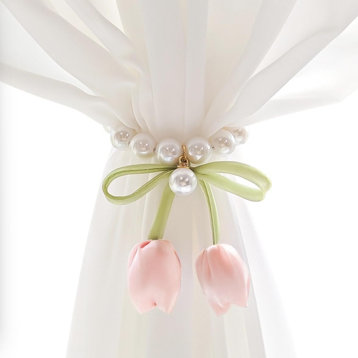 SUQ I OME 1 Pair of Handmade Tulip Flower Curtain Magnetic Tiebacks,Curtain Ties,Curtain Holdbacks for Home Office Decoration,Pink