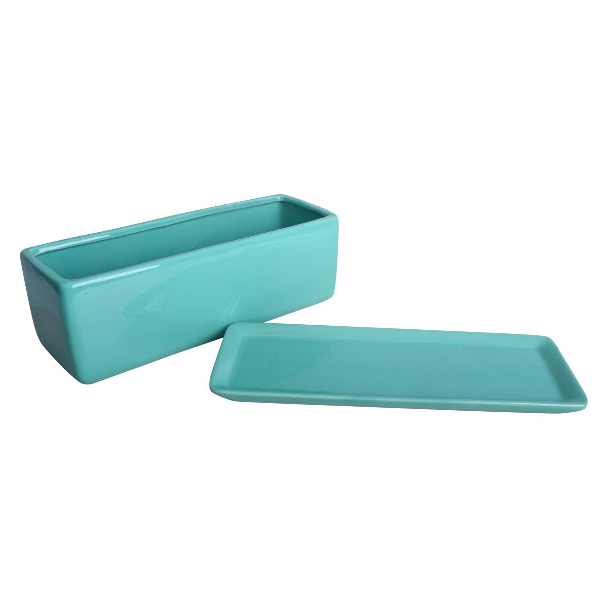 Vencer 12 Inch Rectangular Modern Minimalist Ceramic Succulent Planter Pot - Window Box with Saucer,Office Desktop Potted Stand,Turquoise,VF-0135T