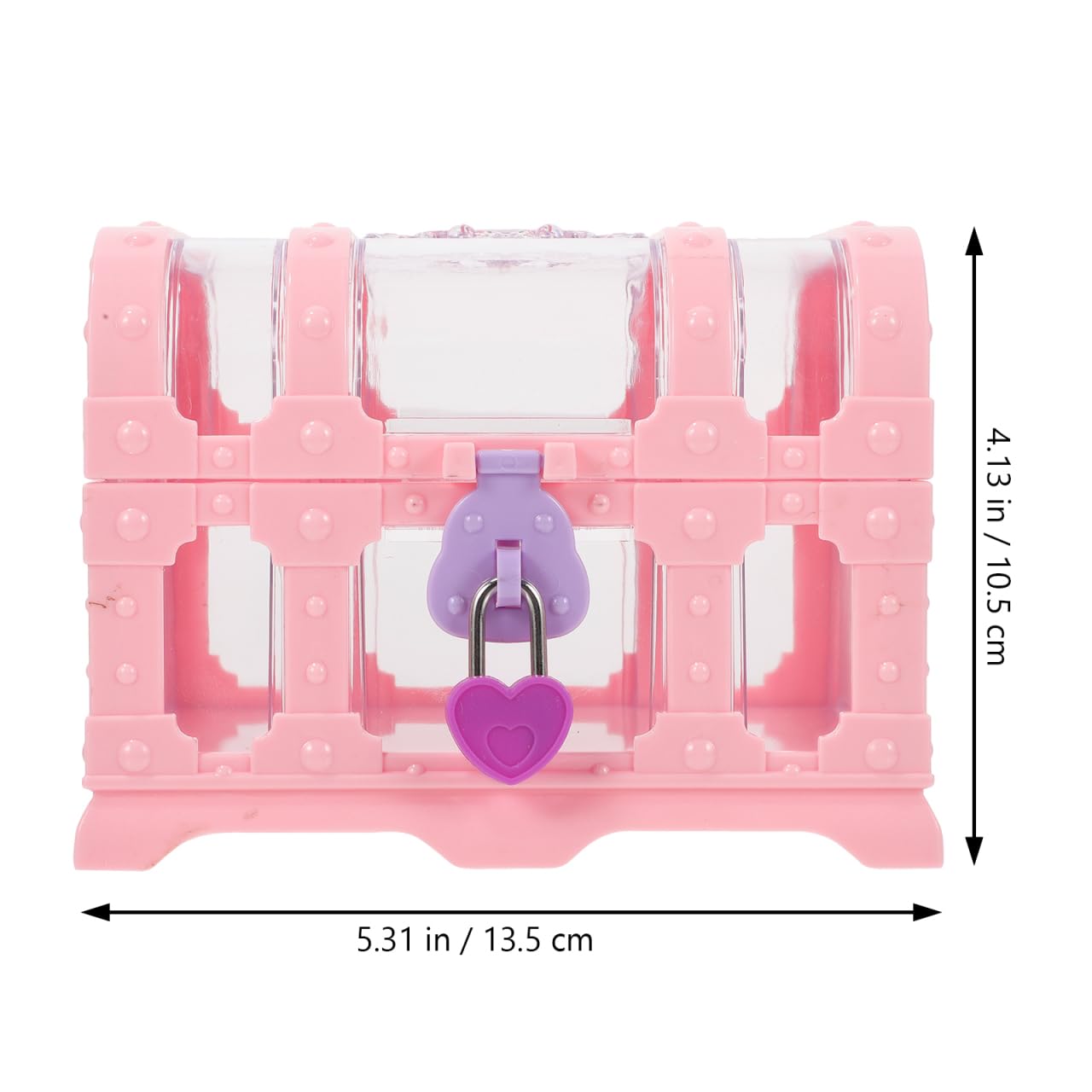 Pirate Treasure Chest, Pink Plastic Jewelry Princess Box Clear Treasure Box with Lock Girls Souvenir Storage Organizer Small Favor Display Container for Girl Boys Keepsake Trinket Gemstone (5.3×4")