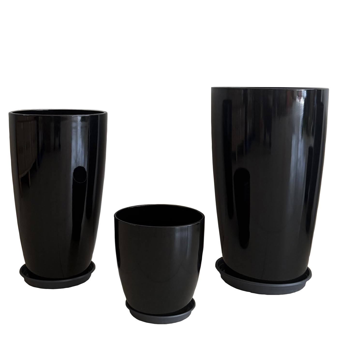 MinCHI257 24/21/11 Inch Tall Planter Pots Garden Plastic Planters - Set of 3 for Indoor & Outdoor Use - Decorative Lightweight Flower Pots