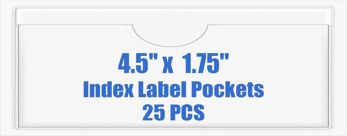 Origin-Joy 25 PCS Self-Adhesive Index Label Pockets, Clear Plastic Peel & Stick Card Holders with Top Open for Loading (4.5 x 1.75 inch)