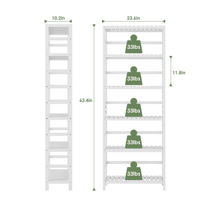 Bamjoy Bamboo Shelf, 6 Tier Bookcase Storage Shelves, Tall Book Rack Shelving Unit, Multipurpose Storage Display Shelf Adjustable Storage Rack for Bathroom Home Office Living Room Kitchen, White