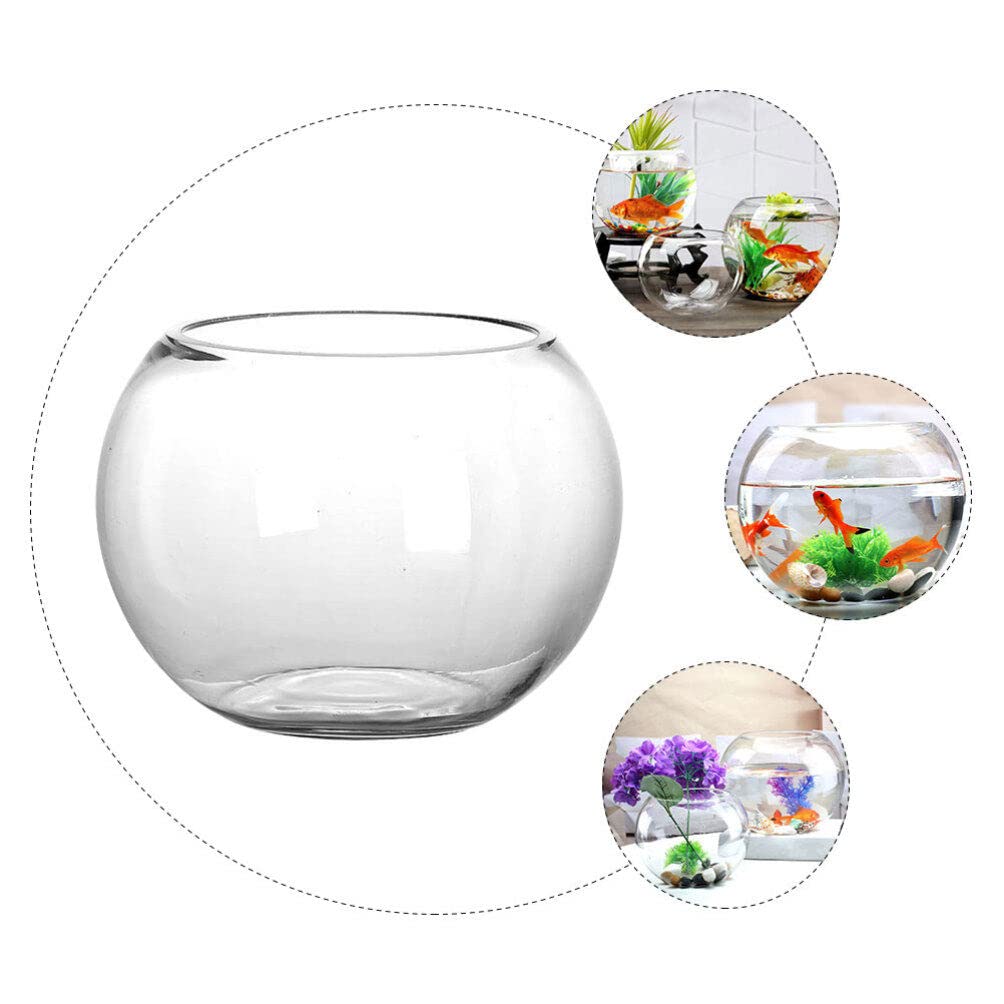 Yardwe Round Fish Bowl 5.90X5.90X4.52 Inch Clear Glass Fishbowl for Small Fish Plants Terrarium Vase Home Office Decor
