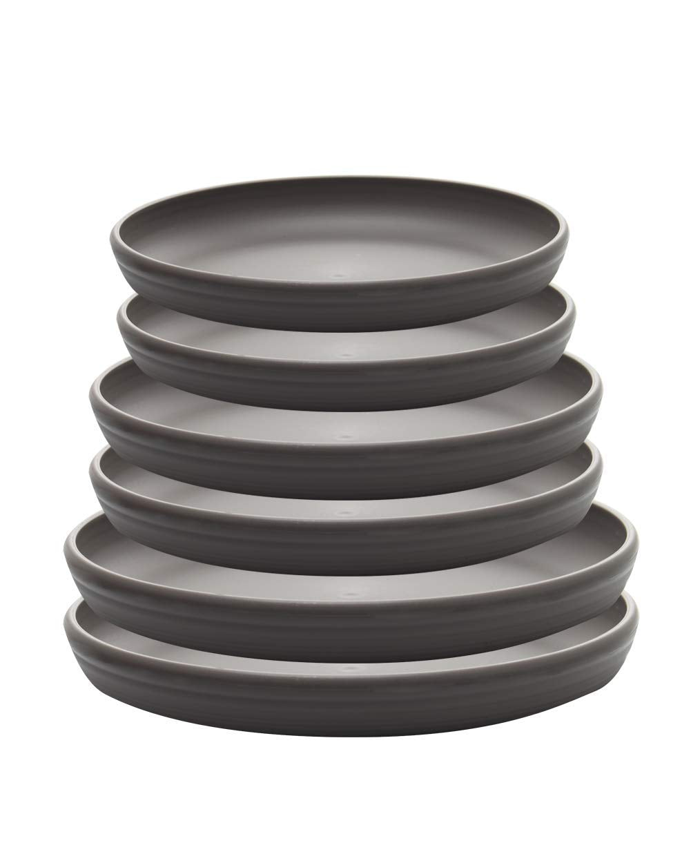 SAROSORA Round Plastic Plant Saucer Drip Tray Set of 6 for Indoor Outdoor Home Garden Flower Plant Container Flower Pot Pallets ((9.4''+10.4"+12'') x2, Dark Grey)