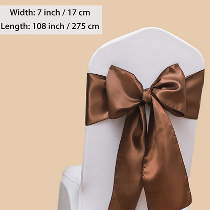 JFDYDM 50 Pack Satin Brown Chair Sashes Bows for Thanksgiving Halloween Autumn Wedding Birthday Party Deocrations, Brown Sashes for Chair Covers Folding Chairs Chiavari Chairs Decorations
