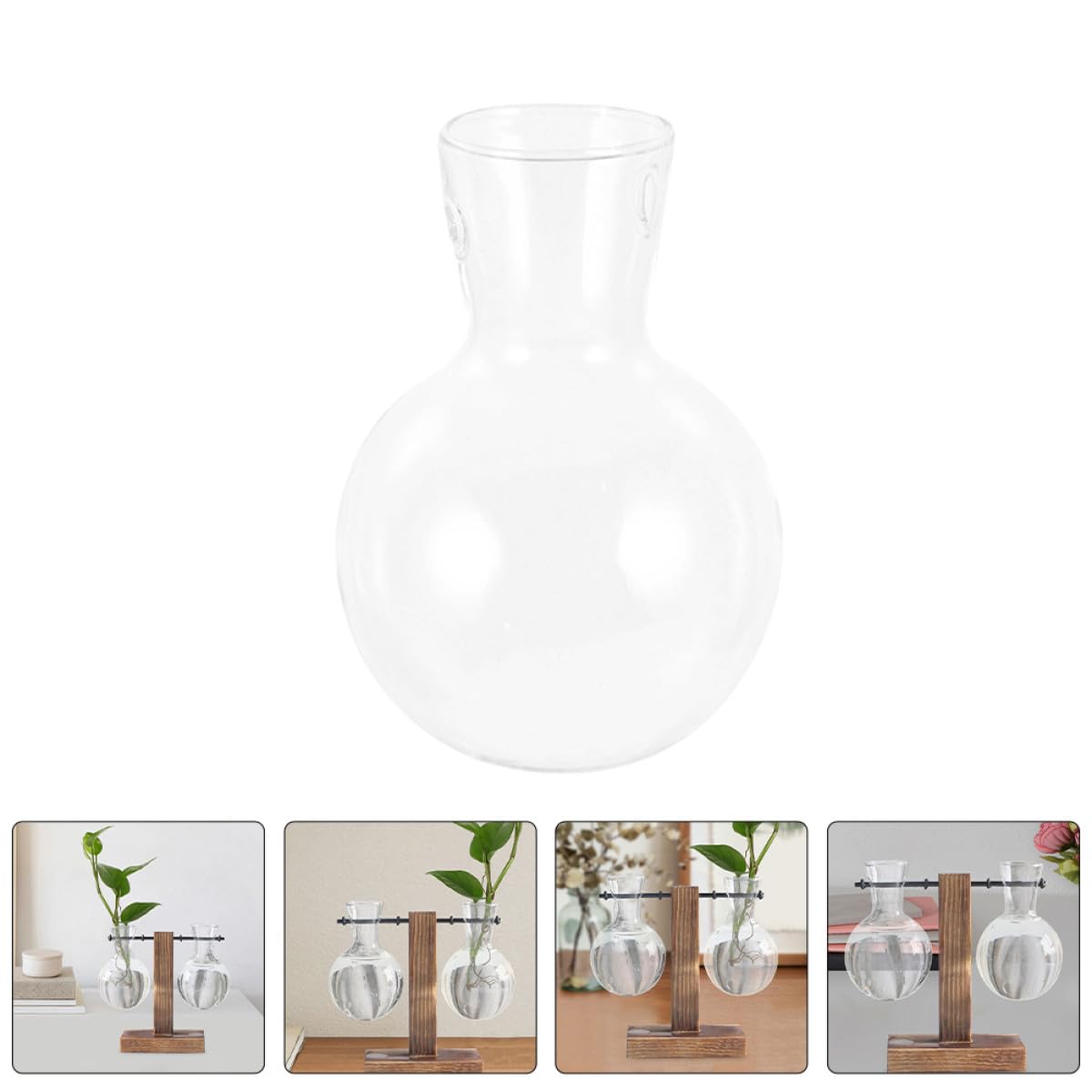 MAGICLULU 3pcs Hydroponic Propagation Glass Vase Set with Holes on Wooden Stand, High Borosilicate Glass Planter for Plant Terrarium and Indoor Gardening Decor