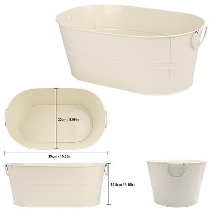 Yiksonyo 3 PCS 15.3 x 9 x 6 inches White Metal Galvanized Tub with Iron Handles, 3 Gallon Beverage Tubs for Parties, Large Ice Buckets for Beer, Wine, Cocktails & Outdoor Events