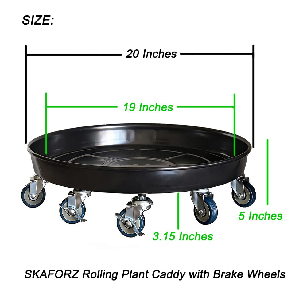 SKAFORZ Rolling Planter Caddy(570lbs Capacity), Heavy Duty Metal Plant Stand with Brake Wheels Plant Dolly Mover Plant Pot Tray Saucer for Indoor Outdoor 20 Inches Black
