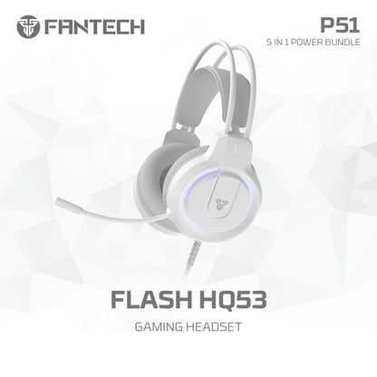 FANTECH 5 in-1 Gaming Keyboard and Mouse Combo, Rainbow LED Backlit Wired Keyboard, Headset and Headphone Stand Gaming Mouse Pad,Wired Mice, for,PC,Laptop,Xbox White