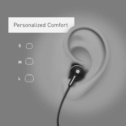 Panasonic ErgoFit Wired Earbuds, 3.5mm Jack Wired Headphones with Dynamic Crystal-Clear Sound and Ultra Soft Ergonomic Custom-Fit Earpieces (S/M/L), for Phones and Laptops, RP-HJE120-K (Black)
