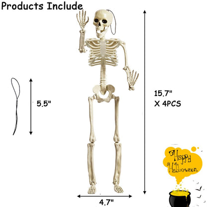 CAMIRUS 4PCS Halloween Skeletons Decorations, 16" Full Body Plastic Mini Little Skeleton Posable Joints Poseable Skeleton for Halloween Party Hanging Decoration Yard Lawn Garden Patio Decor