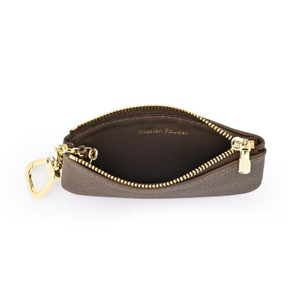 Masien Rauder Luxury Zip Key Chain Pouch | Mini Coin Purse Wallet Card Holder with Clasp | for Men Women (Grey - Pebbled Leather)
