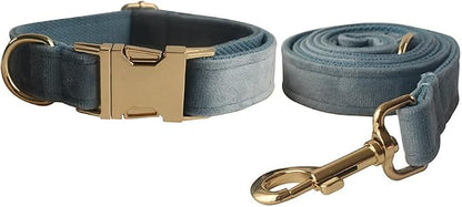 Love Dream Velvet Dog Collar and Leash Set, Soft & Comfy Adjustable Dog Leash and Collar with Heavy Duty Metal Buckle for Small Medium Large Dogs Training & Walking (Small, Pearl Blue)