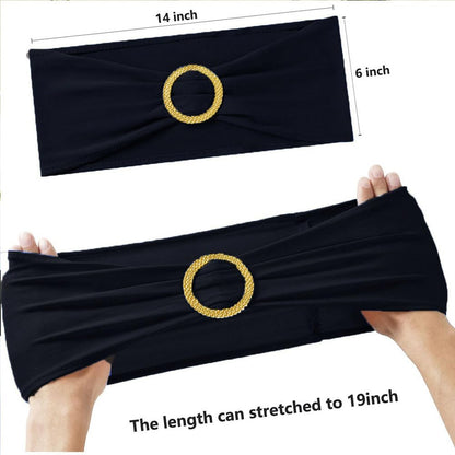 MAGTOWNE Black Chair Sashes 50 Pack with Gold Buckle Slider, Spandex Sashes for Folding Chairs Wedding Party Banquet Décor