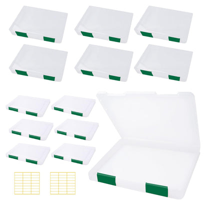 12 Pcs Clear A4 A5 File Box Document Plastic Storage Box with 48 Labels File Holder Organizer Paper Plastic Case Magazine Protector with Buckle Office School Supplies(Green)