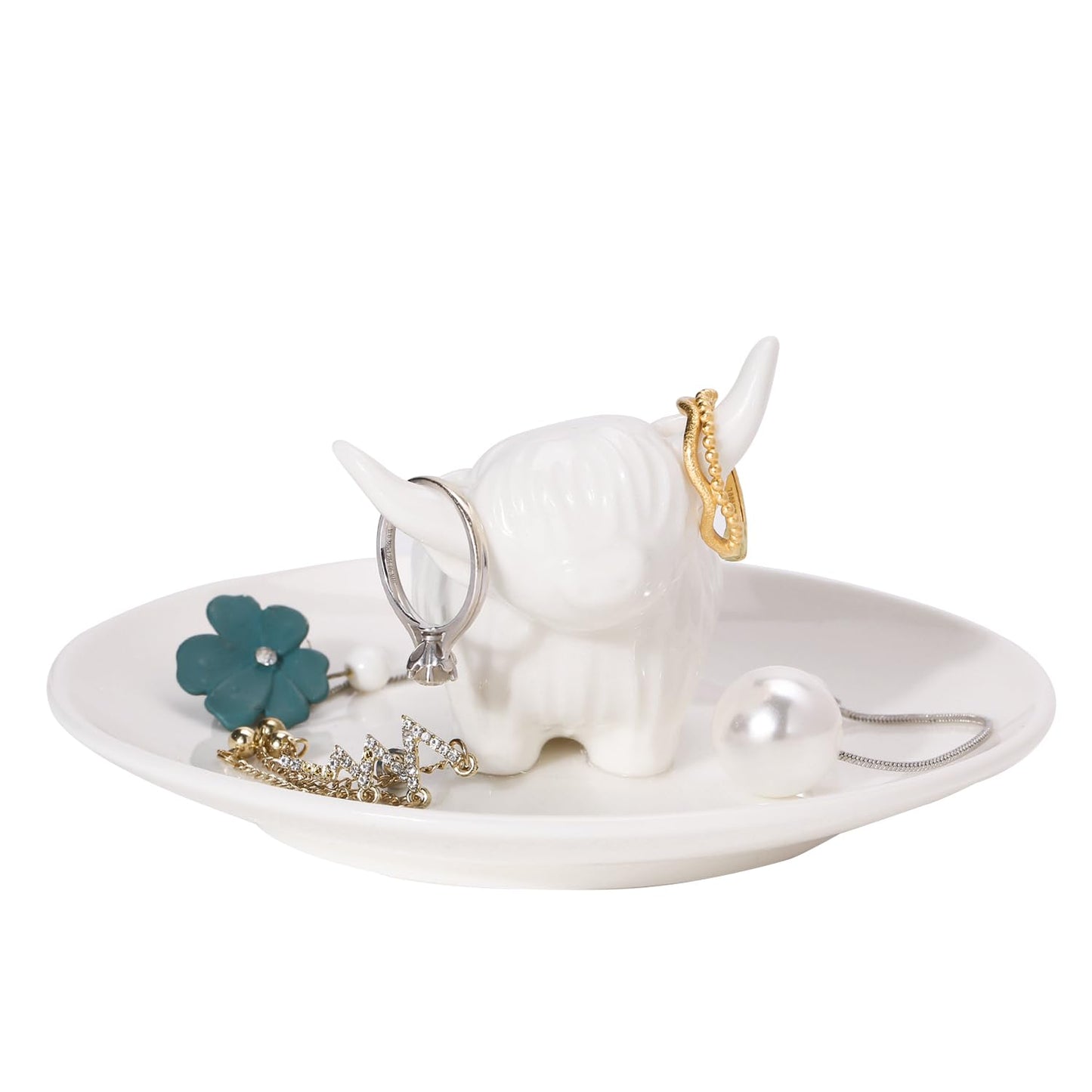 Highland Cow Ring Holder Dish Cute Unique Ceramic jewelry Dish Tray Home Decor Gift for Women Girls Birthday Wedding Graduation Valentines, Jewelry Plate Organizer for Earrings Bracelets Necklace