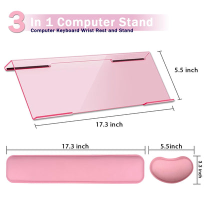 Computer Keyboard Wrist Rest Stand Set for Desktop, Keyboard Holder Easy Typing with Wrist Pad for Office, Home, School - Pink