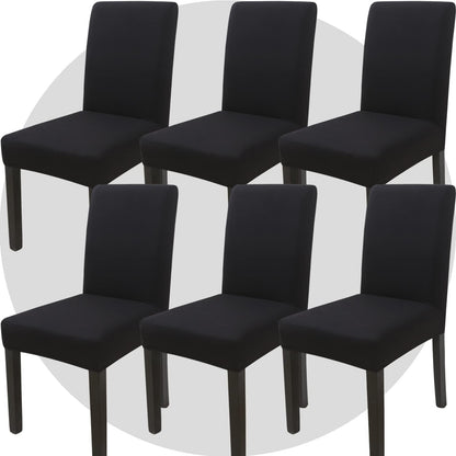 DLMWELL Stretch Chair Covers Slipcovers Set of 6 Black Stretchable Dining Chair Slipcover Washable Removable for Kitchen,Hotel,Restaurant
