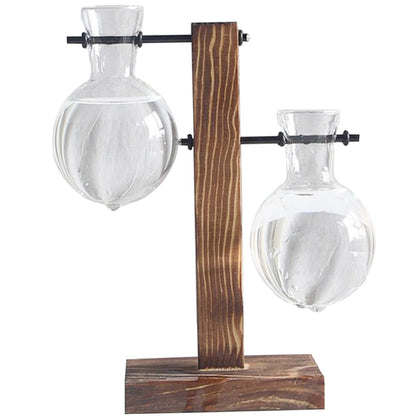 Hemoton 2pcs Hydroponic Glass Vase Wooden Base Stand Modern Plant Terrarium Tabletop Vase for Indoor Gardening Stylish