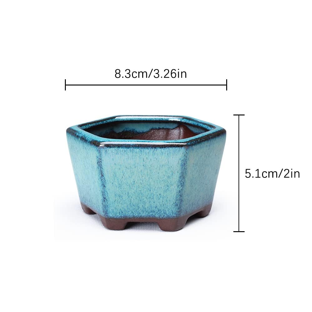 YUEMUCAO Set of 6 Ceramic Succulent Flower Pot, Small Plant Flower Pot, Glazed Flower Pot + 6 Soft Drainage Nets