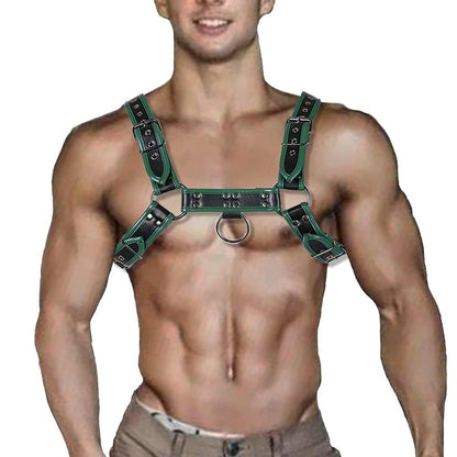 Punk PU Leather Harness for Man Adjustable Leather Harness Body Chest Half Harness Punk Belt Clubwear Costume (Green)