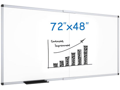 VIZ-PRO Magnetic Dry Erase Board, 72 X 48 Inches, Foldable Wall-Mounted Whiteboard with Silver Aluminum Frame & Marker Tray for School Office and Home 6' X 4'