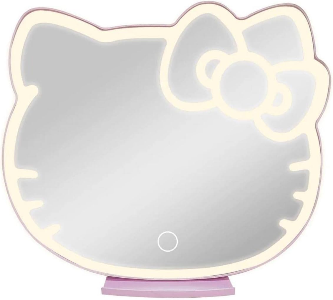 Impressions Vanity Supercute Hello Kitty Tabletop Desk Mirror with Lights and Touch Sensor Switch, Adjustable Tri Tone LED Lighted Makeup Mirror with Hidden Extendable Tray and Phone Holder