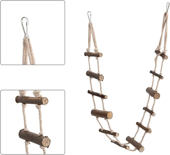 Bird Ladder, 39.4in Wooden Rope Ladder, Hamster Bridge Suitable for Various Small Pets Such as Hamsters Mice Gerbils Parrots and Chinchillas