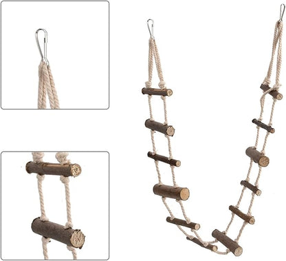 Bird Ladder, 39.4in Wooden Rope Ladder, Hamster Bridge Suitable for Various Small Pets Such as Hamsters Mice Gerbils Parrots and Chinchillas