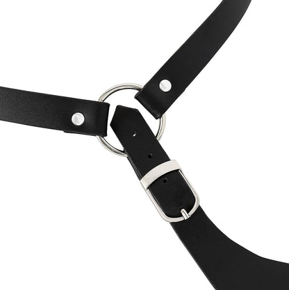 Mens Black Leather Armors Suspenders Shoulder Strap Body Chest Harness Chain Belt Adjustable Gay Punk Clubwear Costume