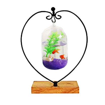 Archi Ornament Display Stand Iron Pothook Stand for Hanging Glass Terrarium/Picture with Wood Base (Heart)