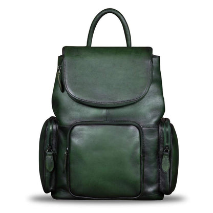 IVTG Genuine Leather Backpack for Women Shoulder Bag Vintage Designer Back Bag Fashion Rucksack Casual Daypack (Green)