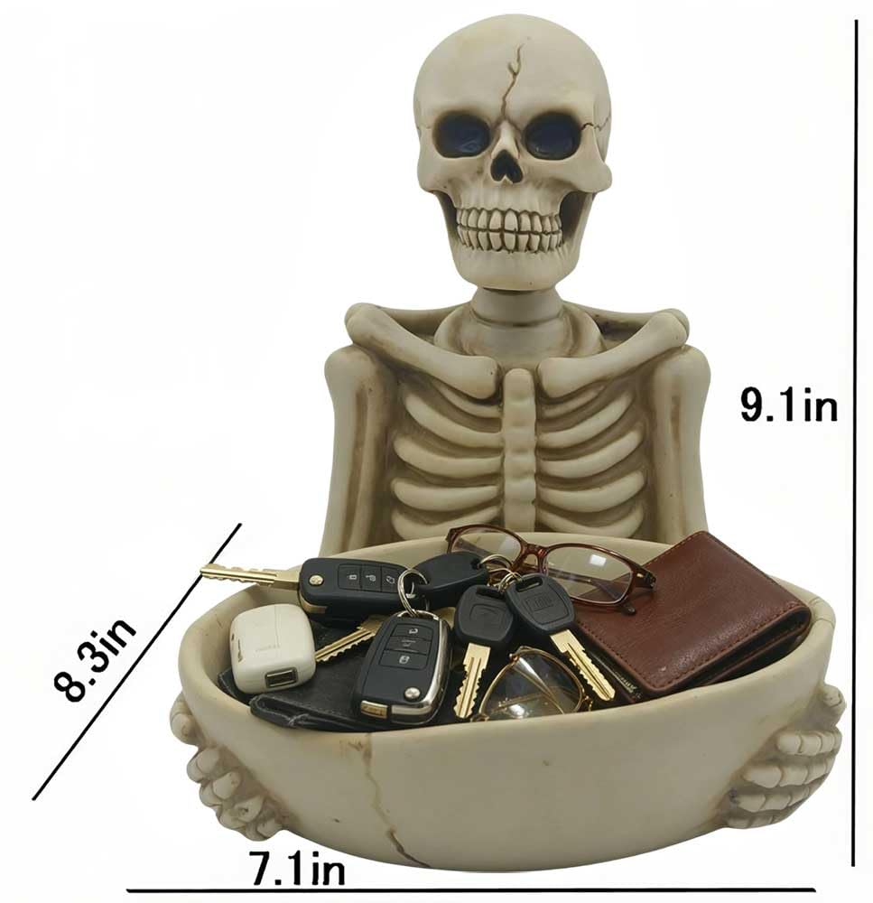 Skull Decor-Halloween Candy Bowl Dish Large for Home Office Desk Decorations,Key Bowl for Entryway Table,Skull Candy Tray Holder Snack with Hand,Skulls Serving Bowl Desk Decor (H 9.1")