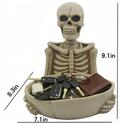 Skull Decor-Halloween Candy Bowl Dish Large for Home Office Desk Decorations,Key Bowl for Entryway Table,Skull Candy Tray Holder Snack with Hand,Skulls Serving Bowl Desk Decor (H 9.1")