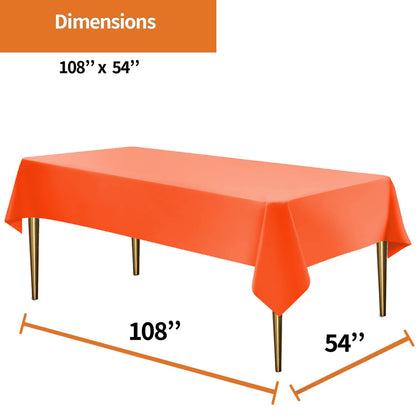Party Dimensions Orange Disposable Plastic Tablecloth for Rectangle Tables (12 Pack) Table Cloths for Parties, Halloween, Events & Weddings, Indoors Outdoors, 54 x 108 inches, Plastic Table Cover