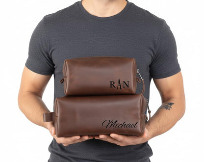 Luxe-Range Personalized Full-Grain Leather Toiletry Bag, Groomsmen Gift, Christmas Presents, Travel Kit For Men