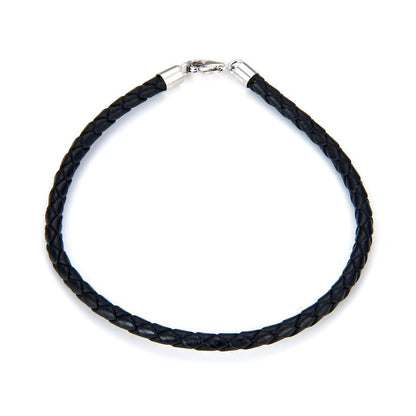 Adabele 1pc Real 7 inch Black Braided Leather Cord 3mm Bracelet Chain 925 Sterling Silver Clasp Compatible with Pandora All Other Large Hole Bead Charm SS224-7