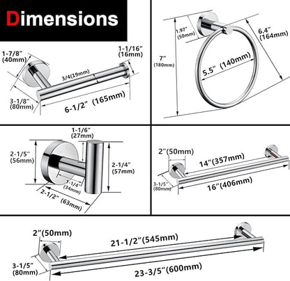 12 Pieces Polished Chrome Bathroom Hardware Accessories Set Hand Towel Ring 16&23.6 inch Round Towel Bar Toilet Paper Holder Towel Hooks 4 Pieces SUS 304 Stainless Steel,Heavy Duty,Wall Mounted