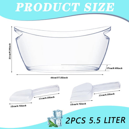 Ice Bucket, 2 PCS 5.5L Acrylic Ice Buckets, Large Beverage Tub for Parties, Mimosa Bar Supplies Beverage Tub and Scoops for Champagne Beer Sparkling Wine Cocktails (2-4 bottles)
