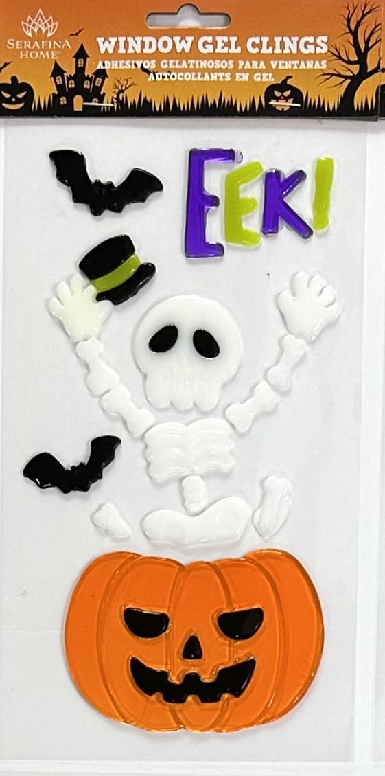 Halloween Gel Cling Stickers for Windows and Mirrors - 6 Sheets of Reusable Spooky Designs: Dracula, Ghosts, Skeletons, Witches, Jack-o-lanterns and More!
