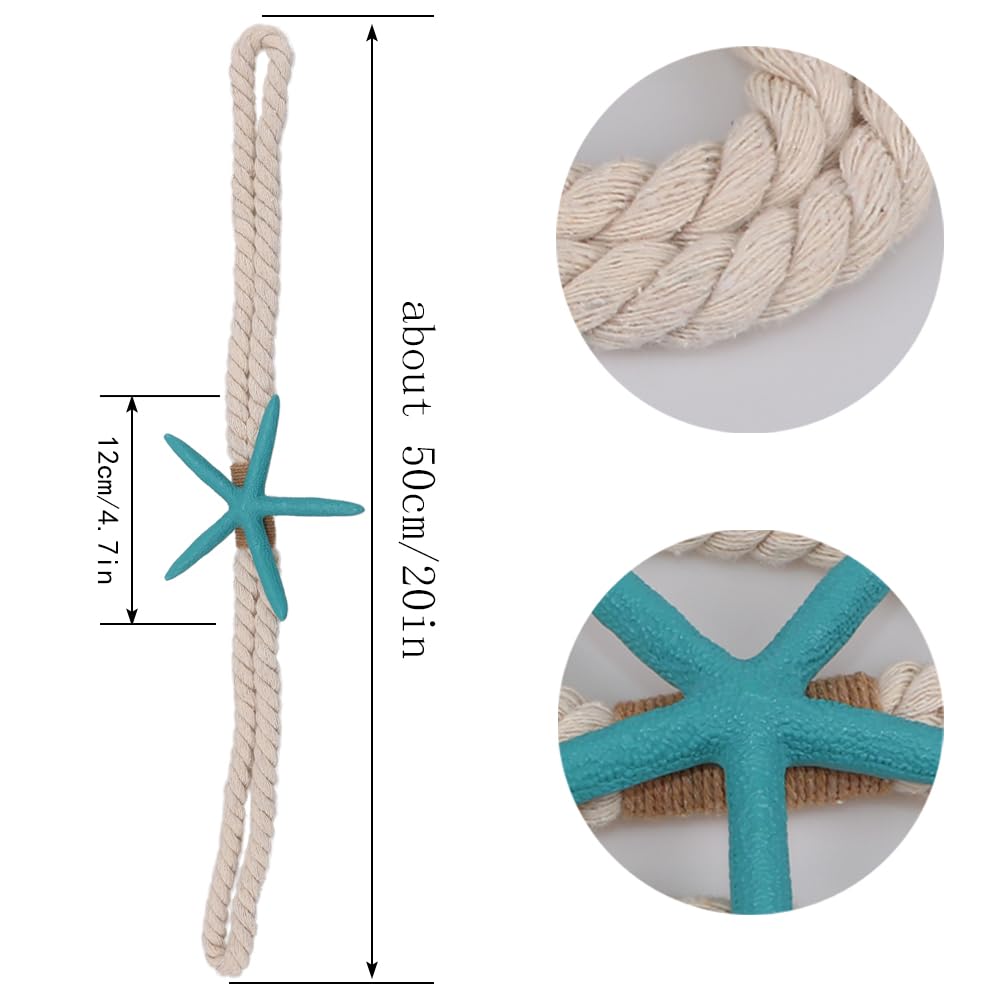 4PCS Starfish Curtain Tiebacks - Hand-Woven Rope Tiebacks for Indoor & Outdoor Decor, Perfect for Coastal Bedroom Curtains & Living Room Window Decor (Sea Blue)